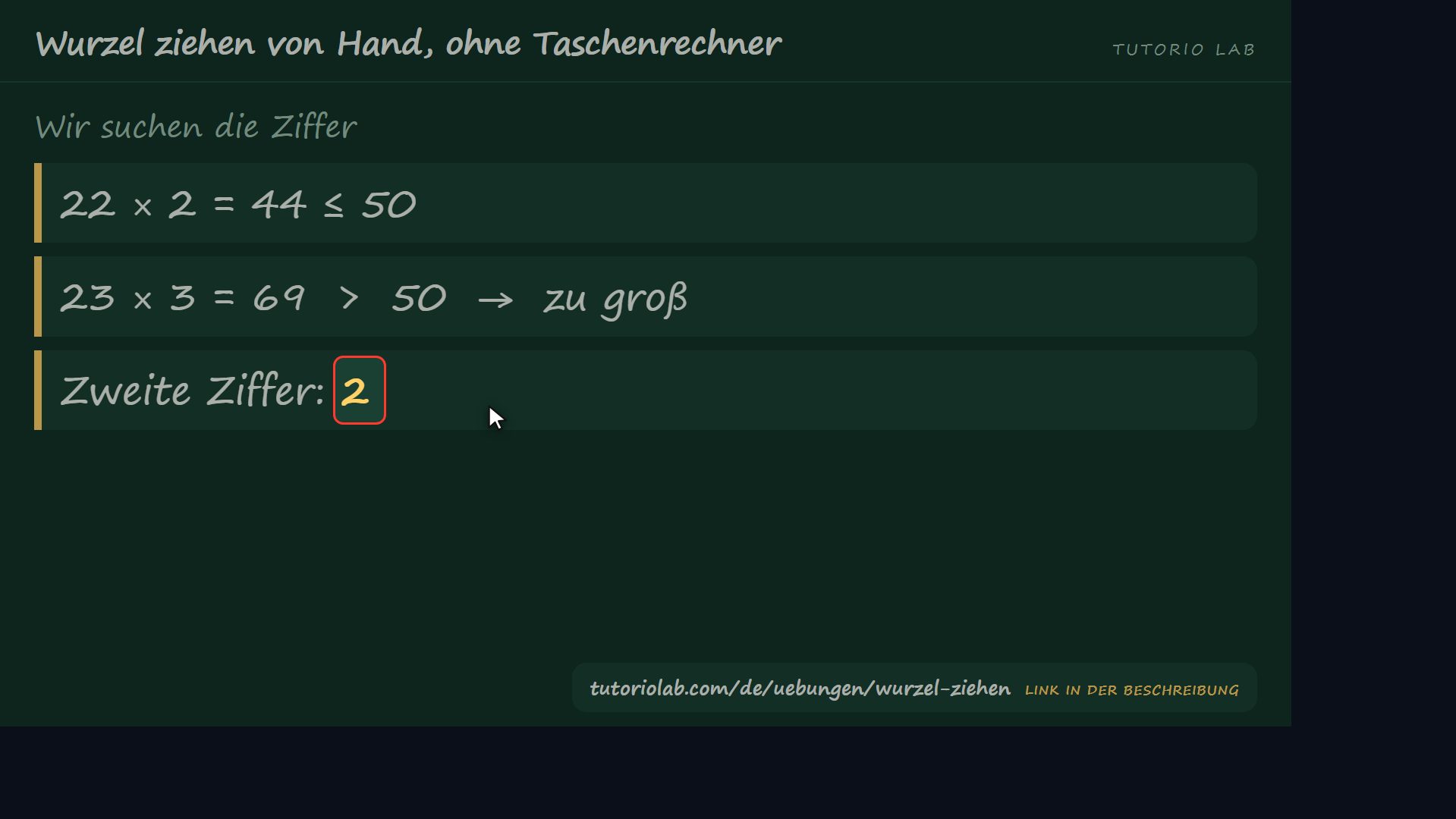 Der ganzzahlige Teil — Wurzel ziehen von Hand, ohne Taschenrechner