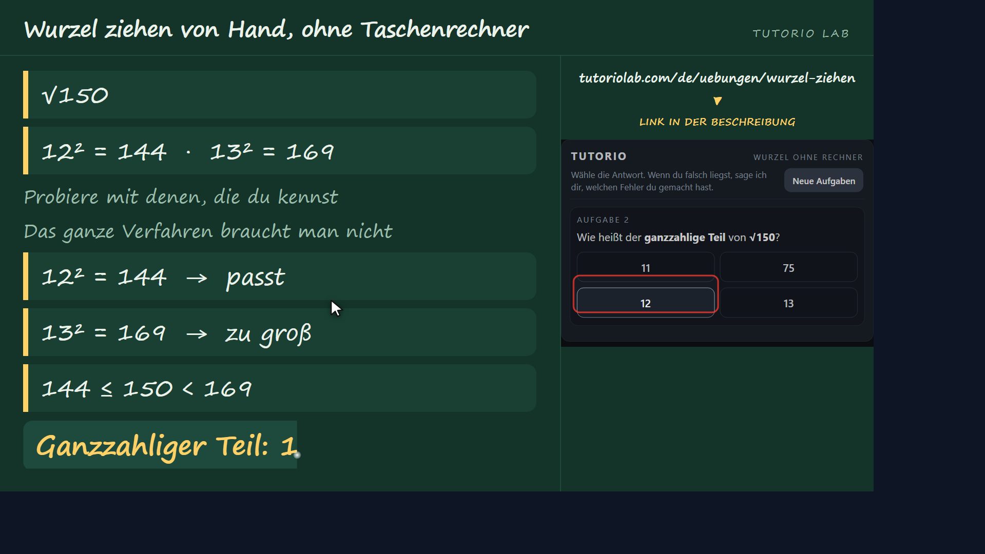 Übung 2, Schritt für Schritt — Wurzel ziehen von Hand, ohne Taschenrechner