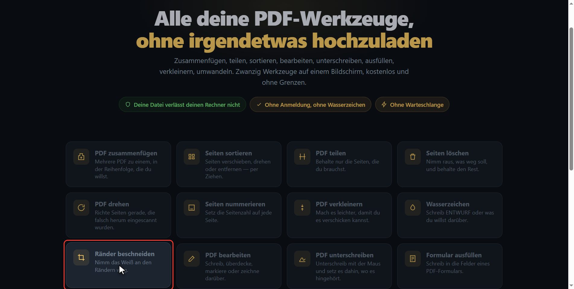 "Ränder beschneiden" anklicken — Wie man die weißen Ränder eines PDF wegschneidet