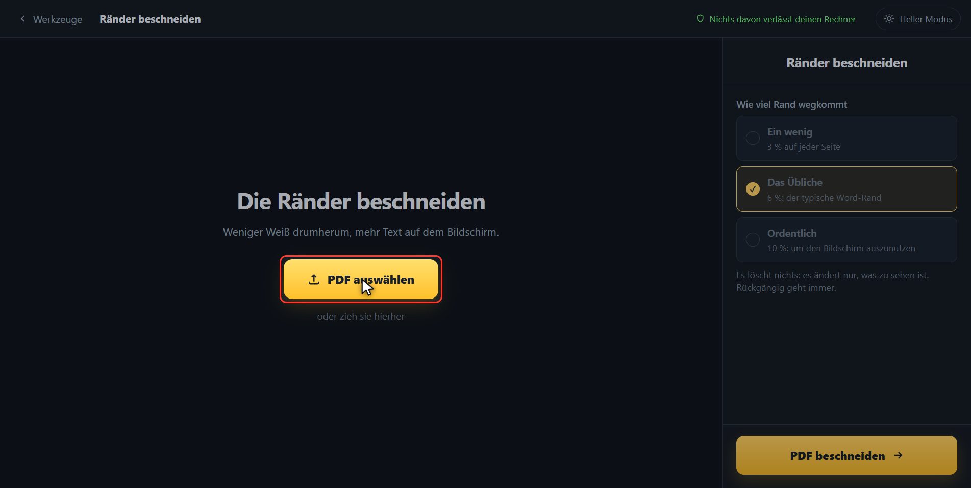 PDF hineinlegen — Wie man die weißen Ränder eines PDF wegschneidet