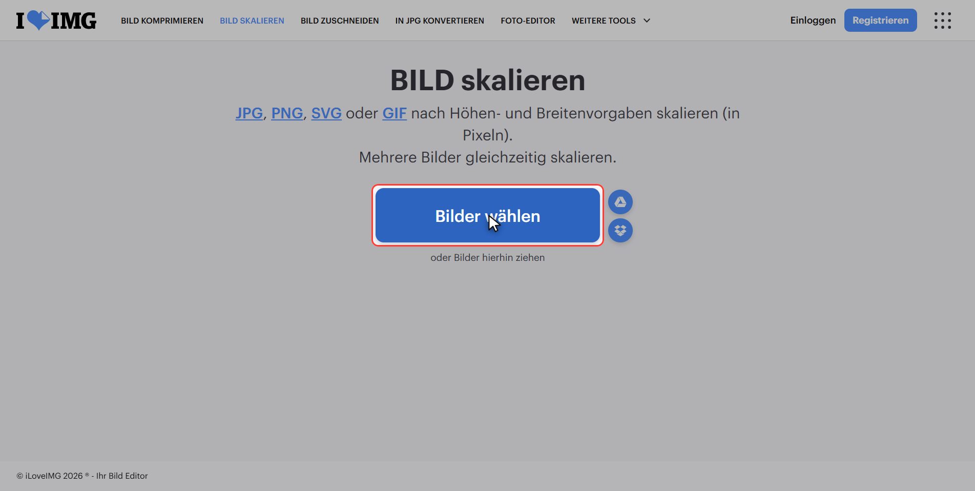 Lade dein Foto hoch — Die Größe eines Bildes ändern