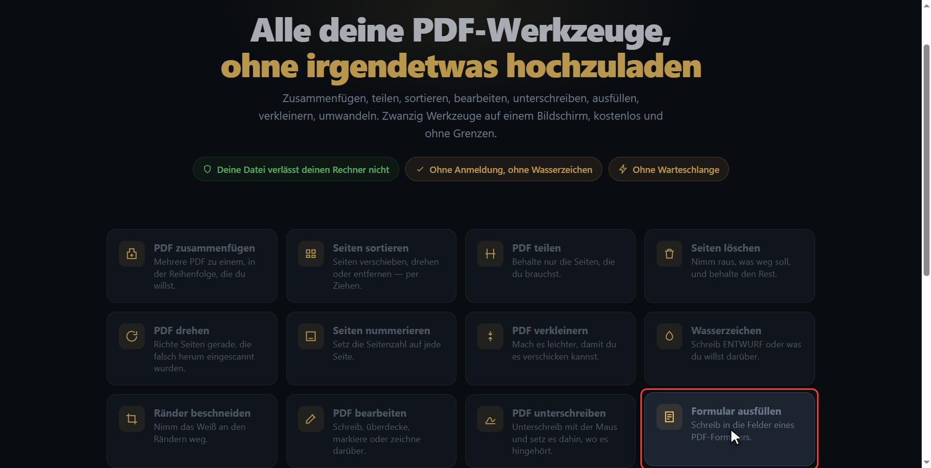 "Formular ausfüllen" anklicken — Wie man ein PDF-Formular ausfüllt, ohne es zu drucken
