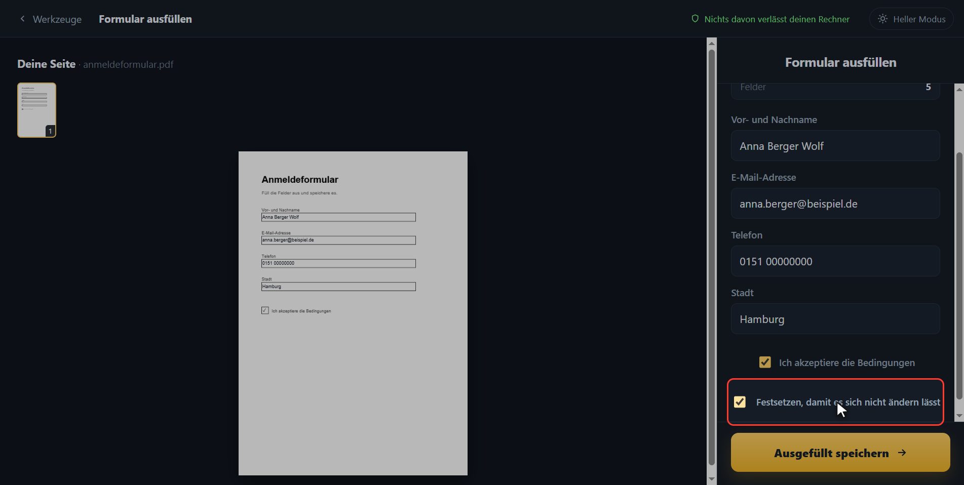 Festsetzen — Wie man ein PDF-Formular ausfüllt, ohne es zu drucken