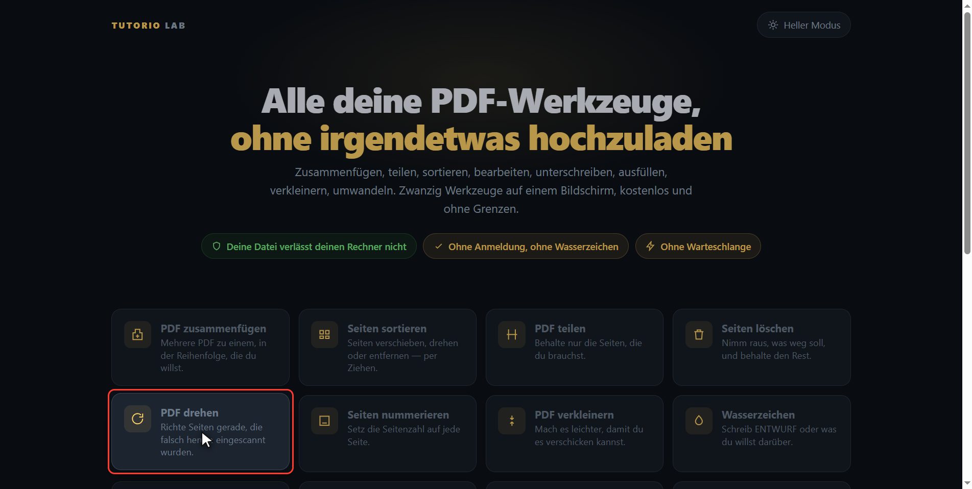 "PDF drehen" anklicken — Wie man ein PDF dreht und es gedreht bleibt