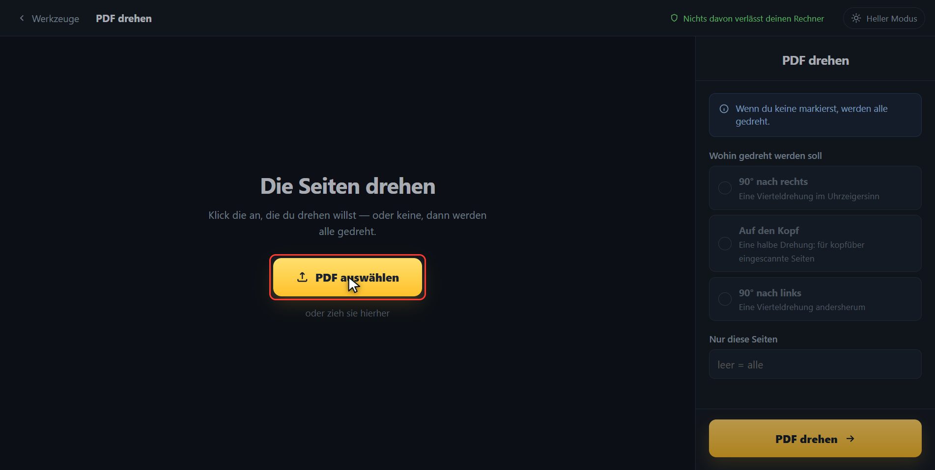 PDF hineinlegen — Wie man ein PDF dreht und es gedreht bleibt