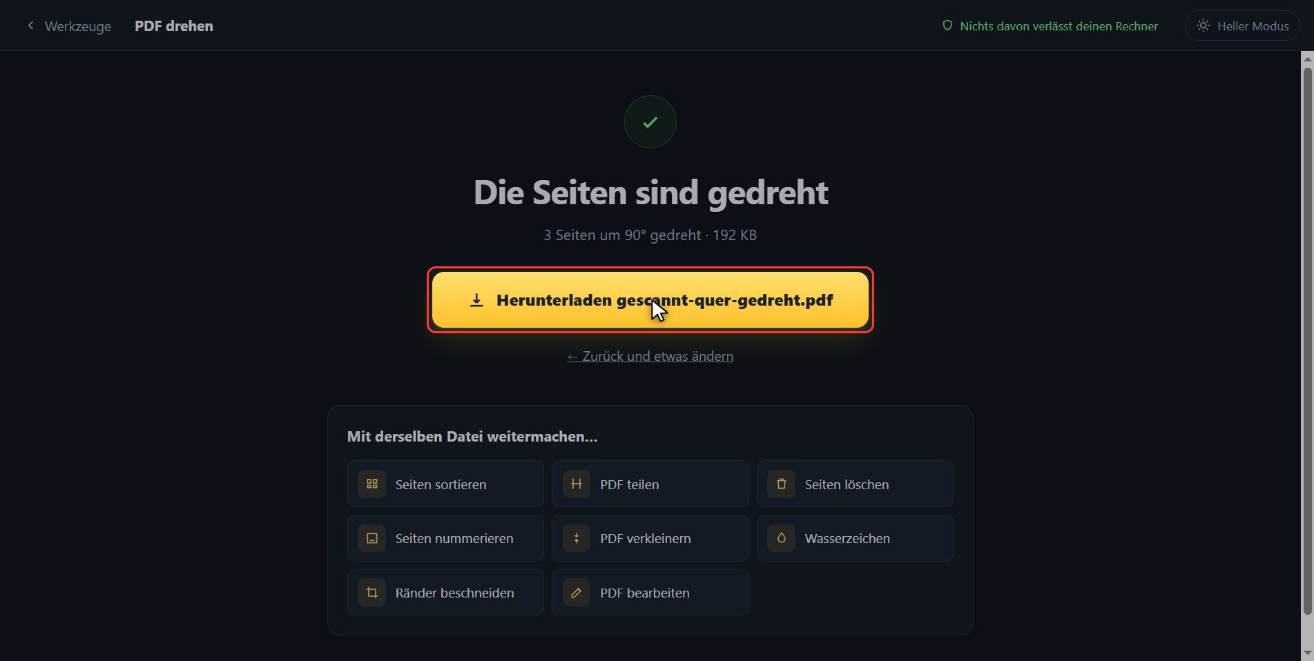 Da ist es — Wie man ein PDF dreht und es gedreht bleibt