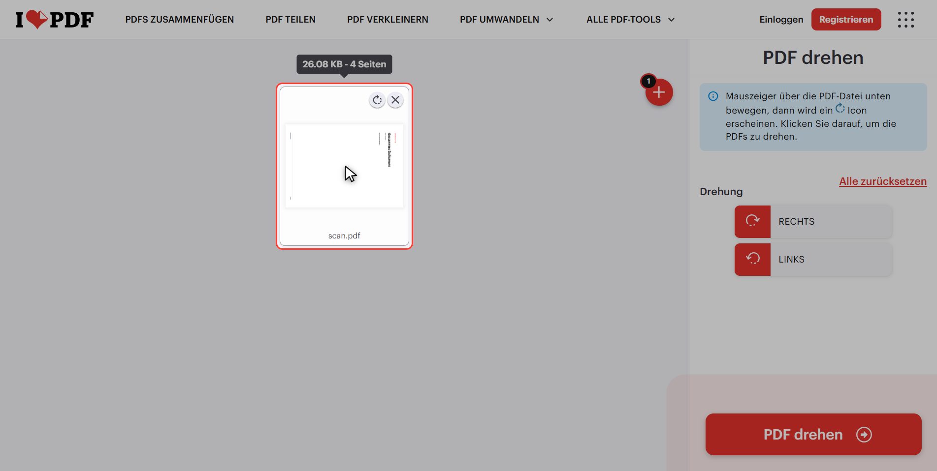 Neunzig Grad pro Klick, und die Abkürzung — Ein PDF drehen, und zwar dauerhaft