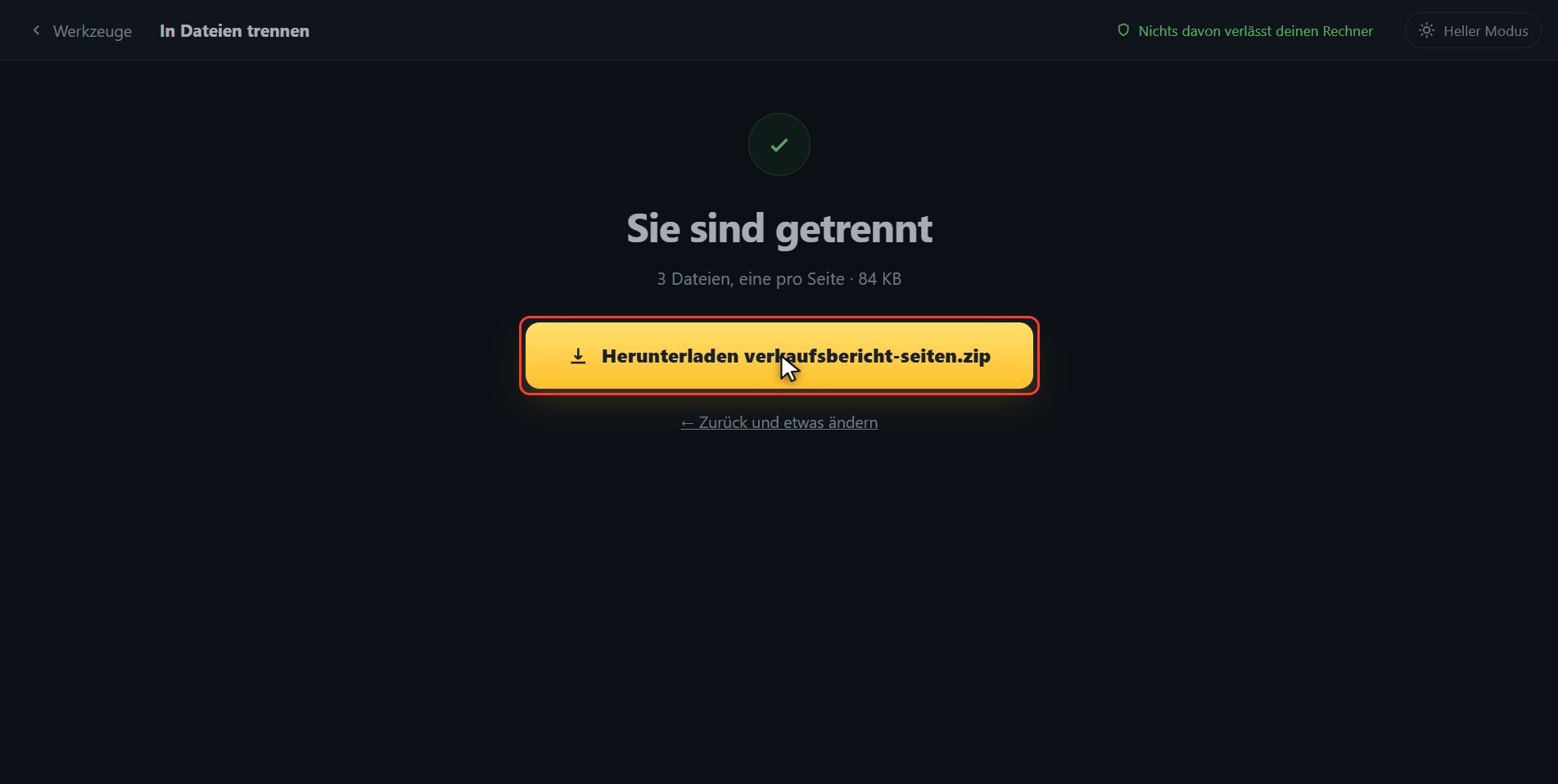 Das ZIP öffnen — Wie man ein PDF in einzelne Seiten trennt