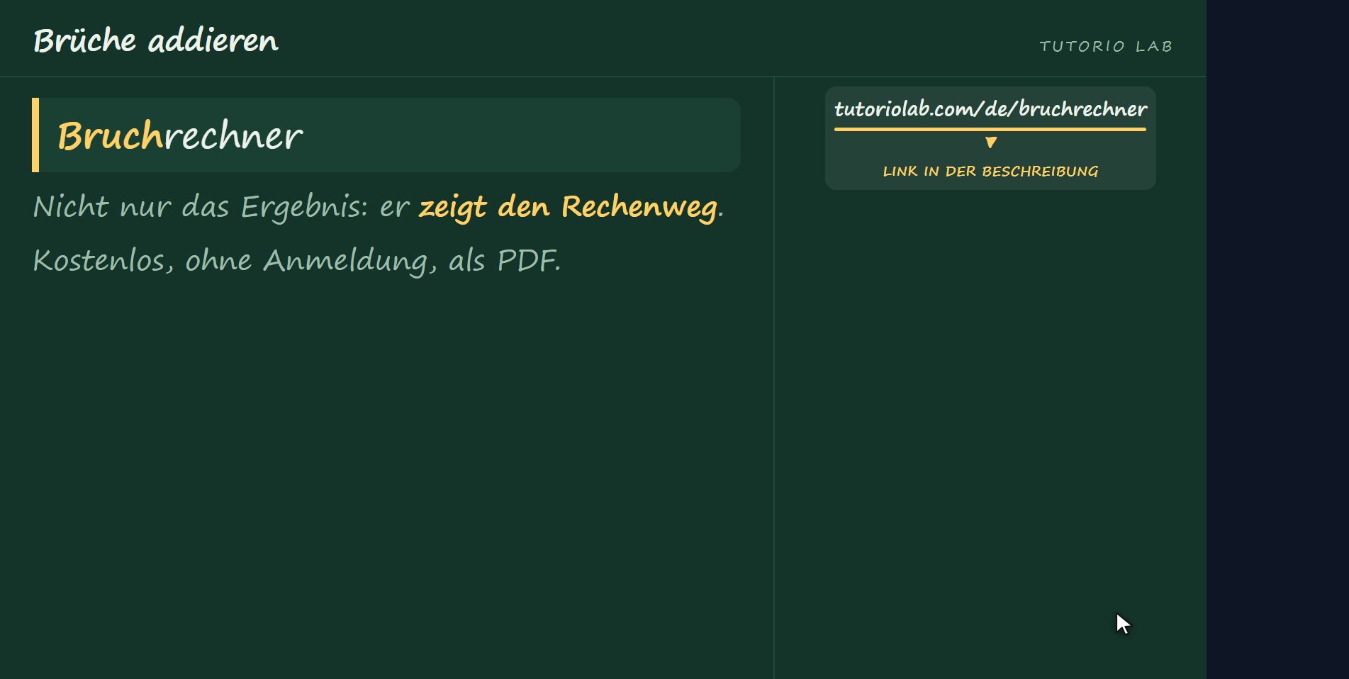 Die Website rechnet es für dich — Brüche addieren