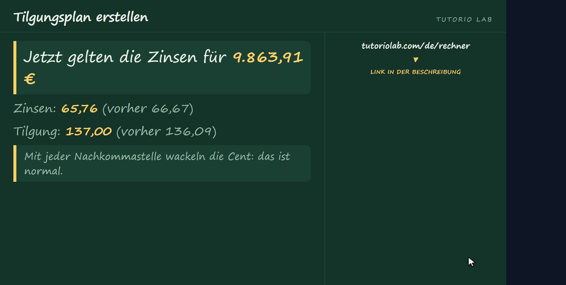 Die zweite Zeile — Tilgungsplan erstellen