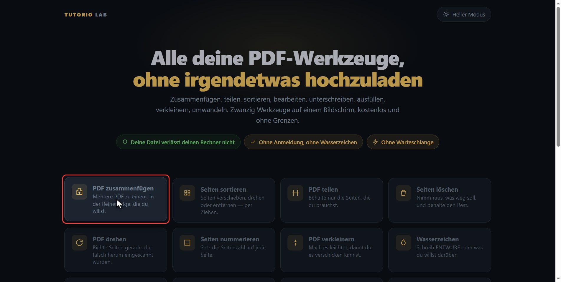 "PDF zusammenfügen" anklicken — Wie man mehrere PDF zu einem zusammenfügt