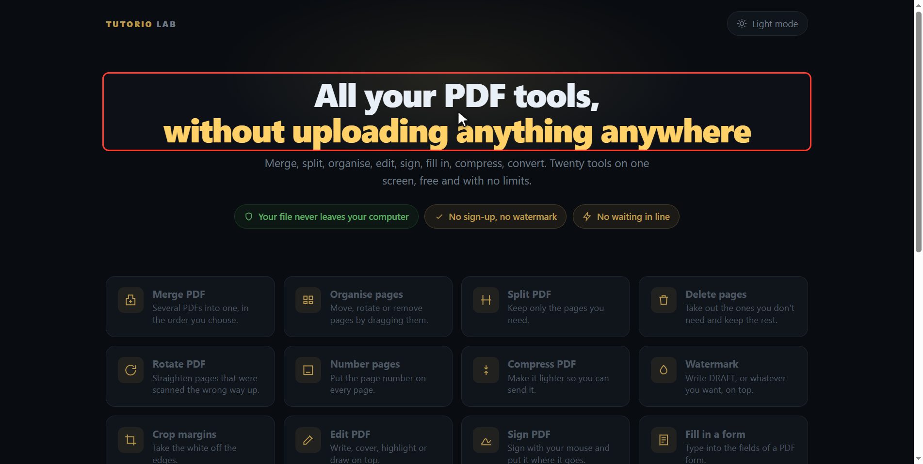 Go to tutoriolab.com/pdf/en — How to make a PDF smaller