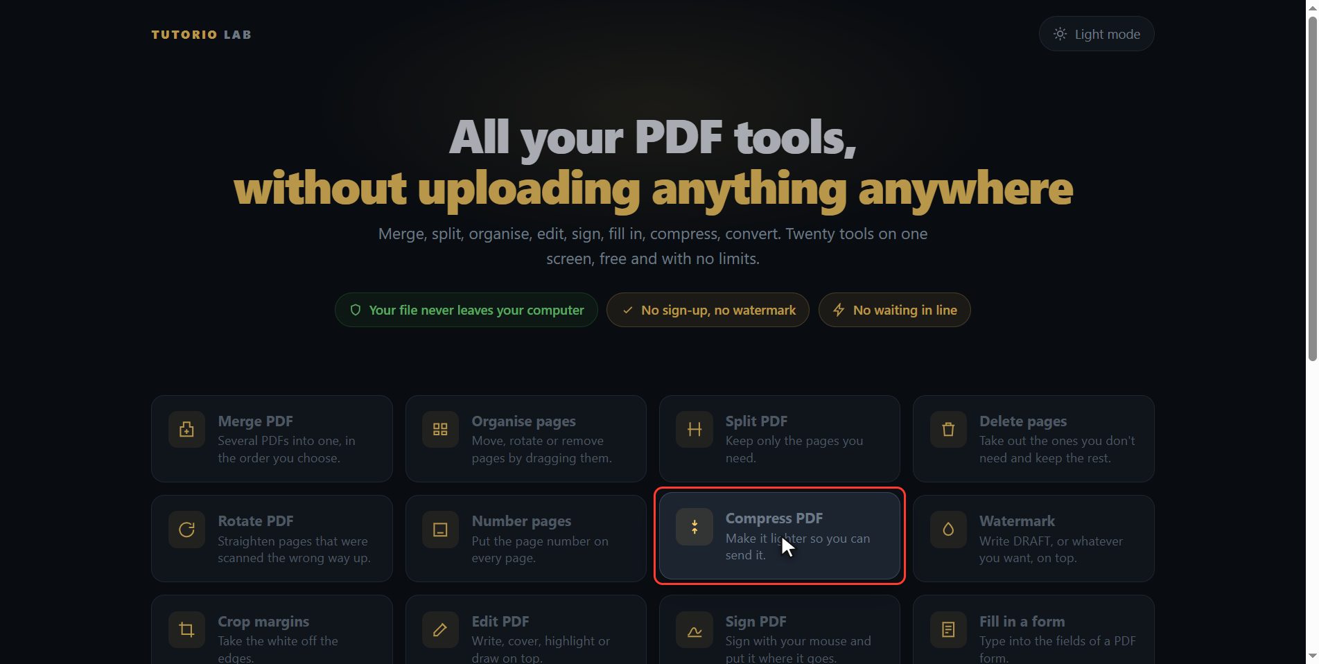 Click "Compress PDF" — How to make a PDF smaller