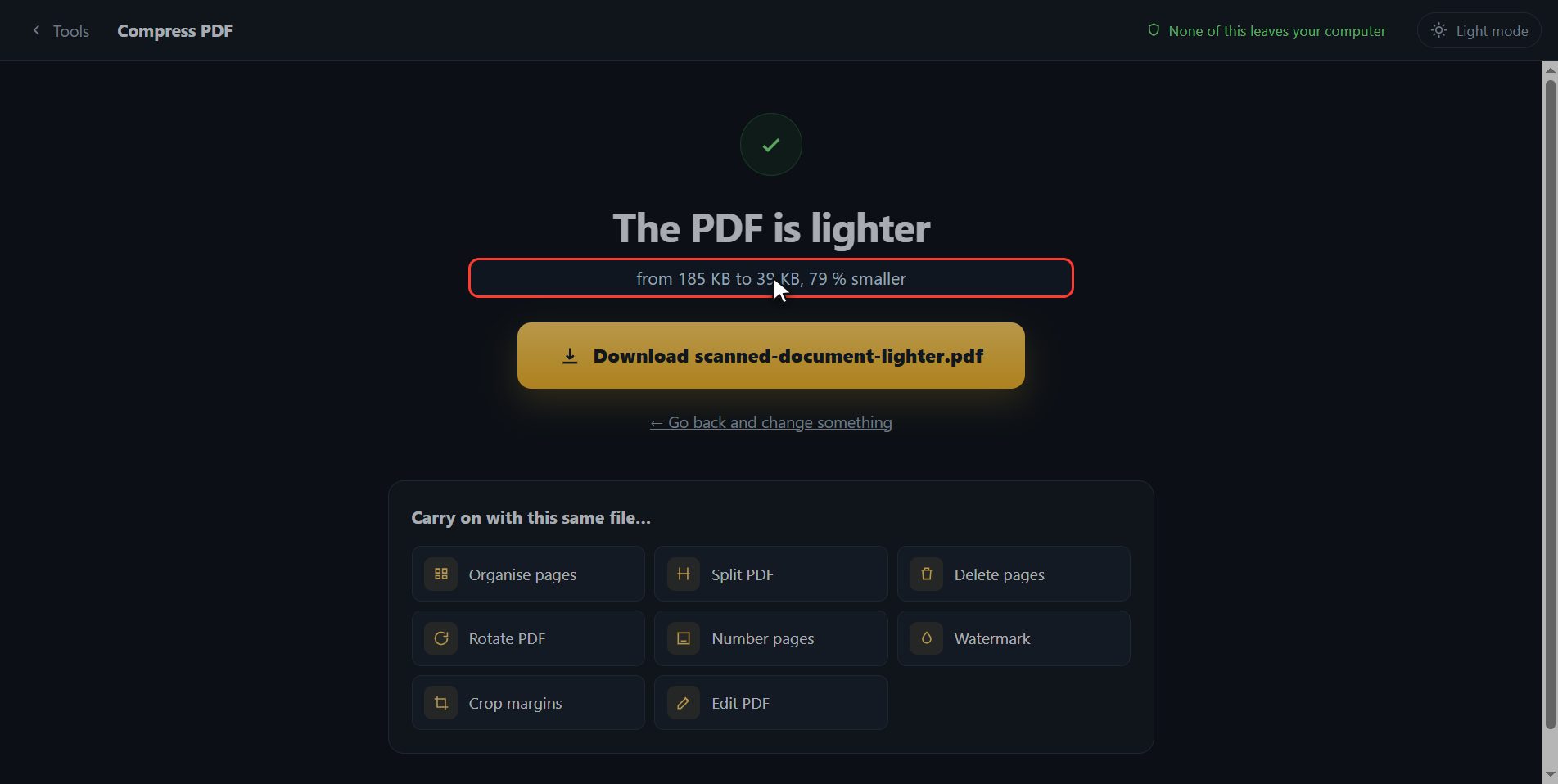 Look at how much came off — How to make a PDF smaller