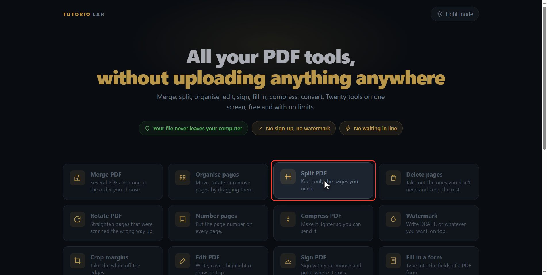 Click "Split PDF" — How to split a PDF and keep only the pages you need
