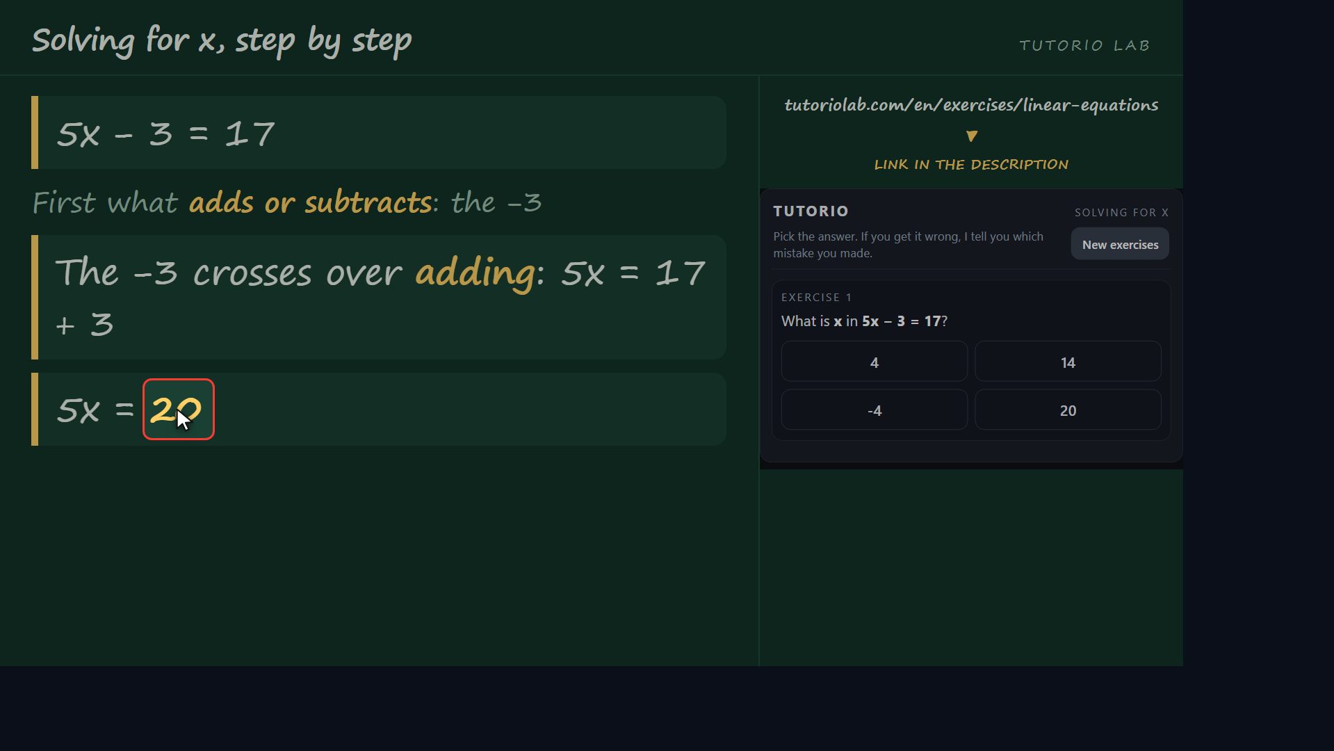 Exercise 1, step by step — Solving for x, step by step