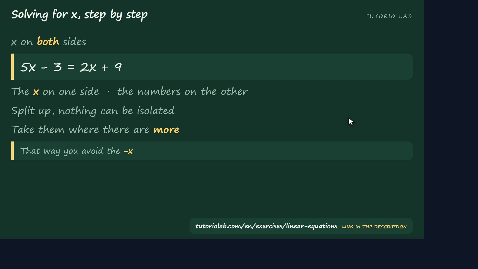 x on both sides — Solving for x, step by step