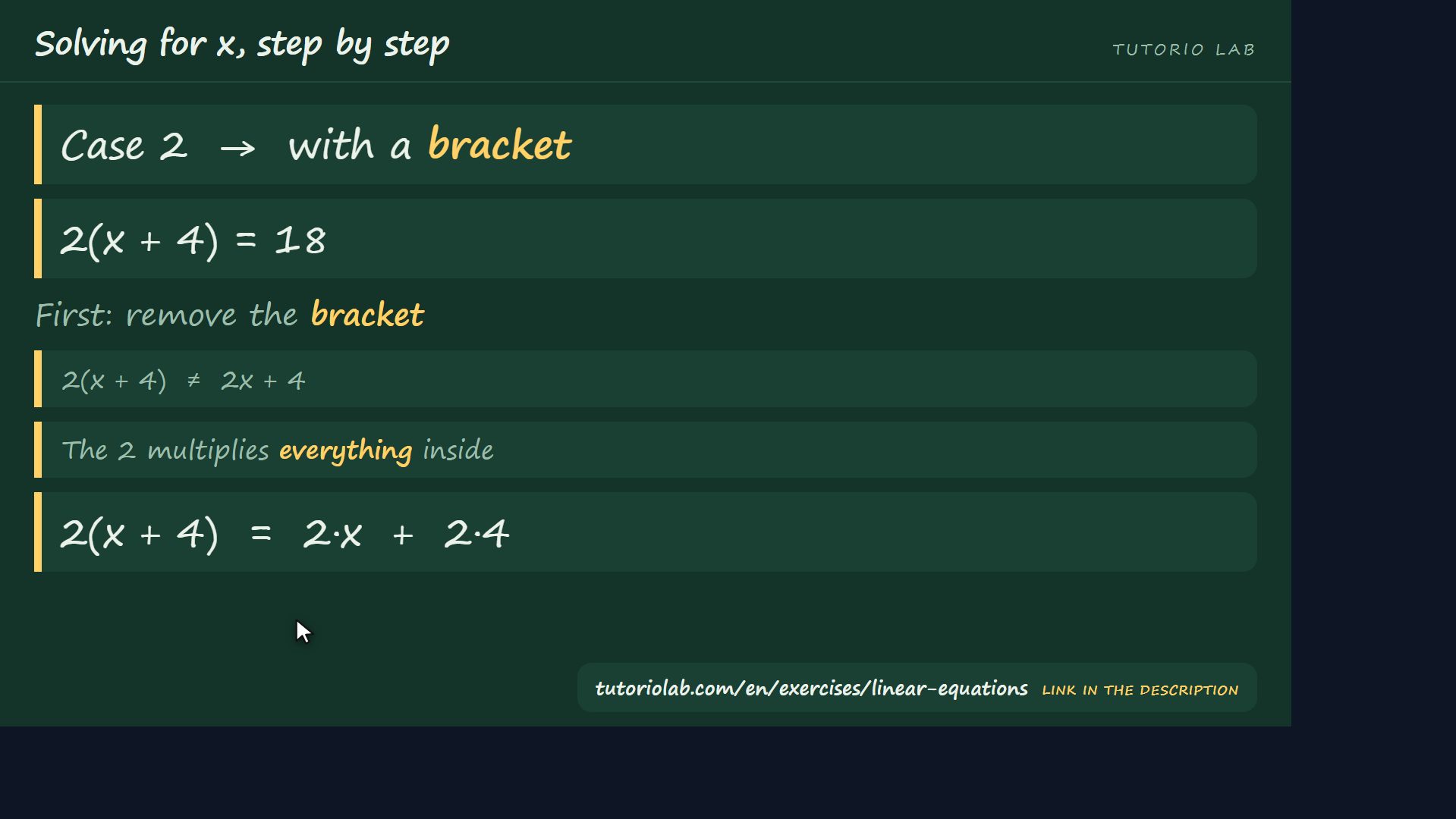 With a bracket — Solving for x, step by step