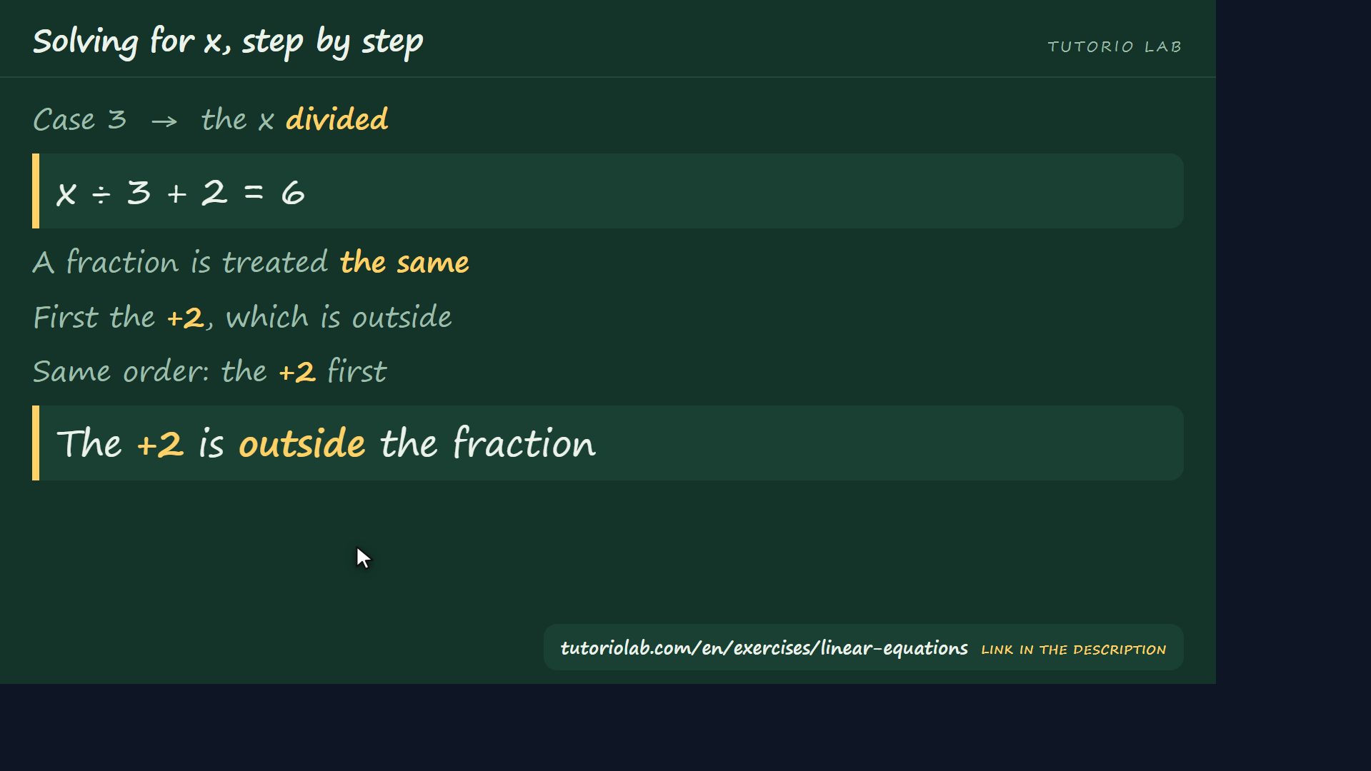 With a fraction — Solving for x, step by step
