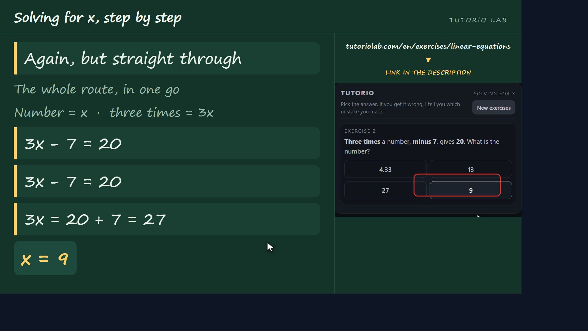 Exercise 2, step by step — Solving for x, step by step