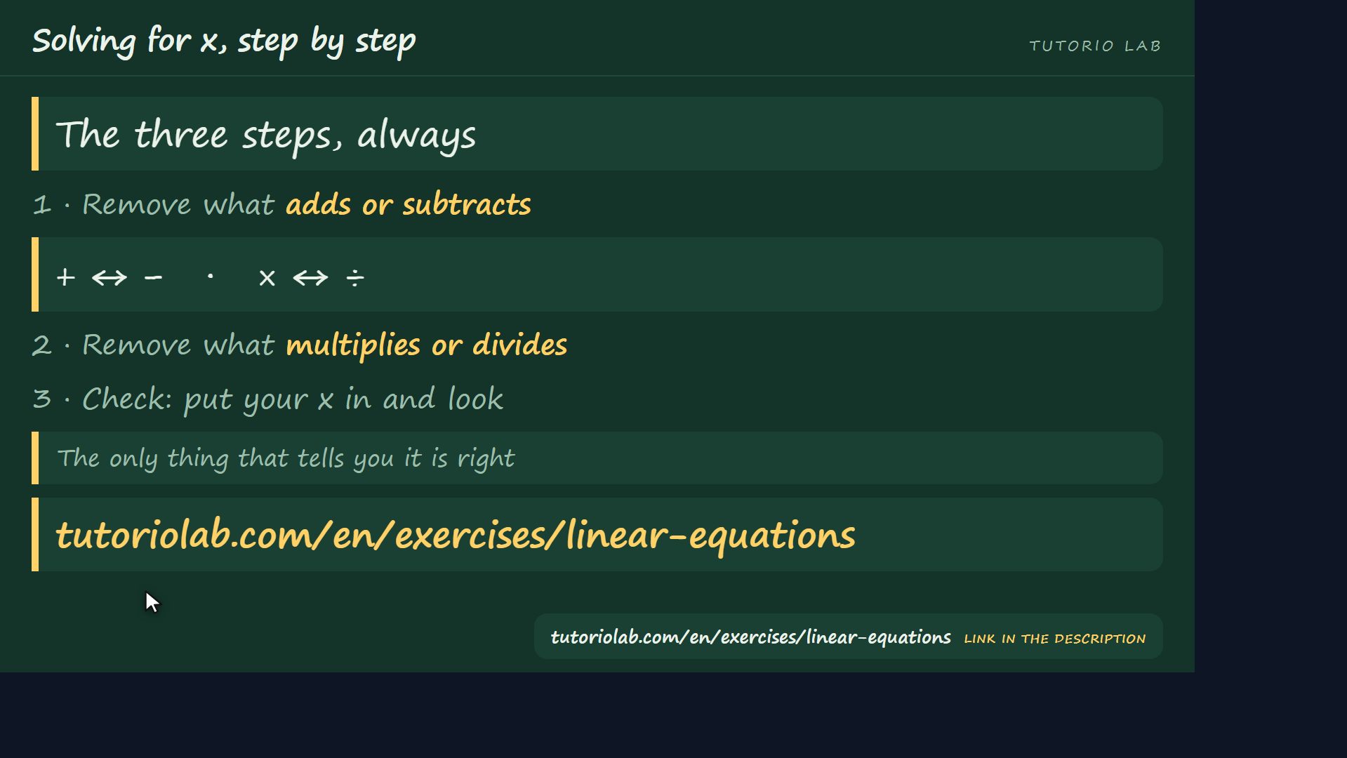 The three steps — Solving for x, step by step