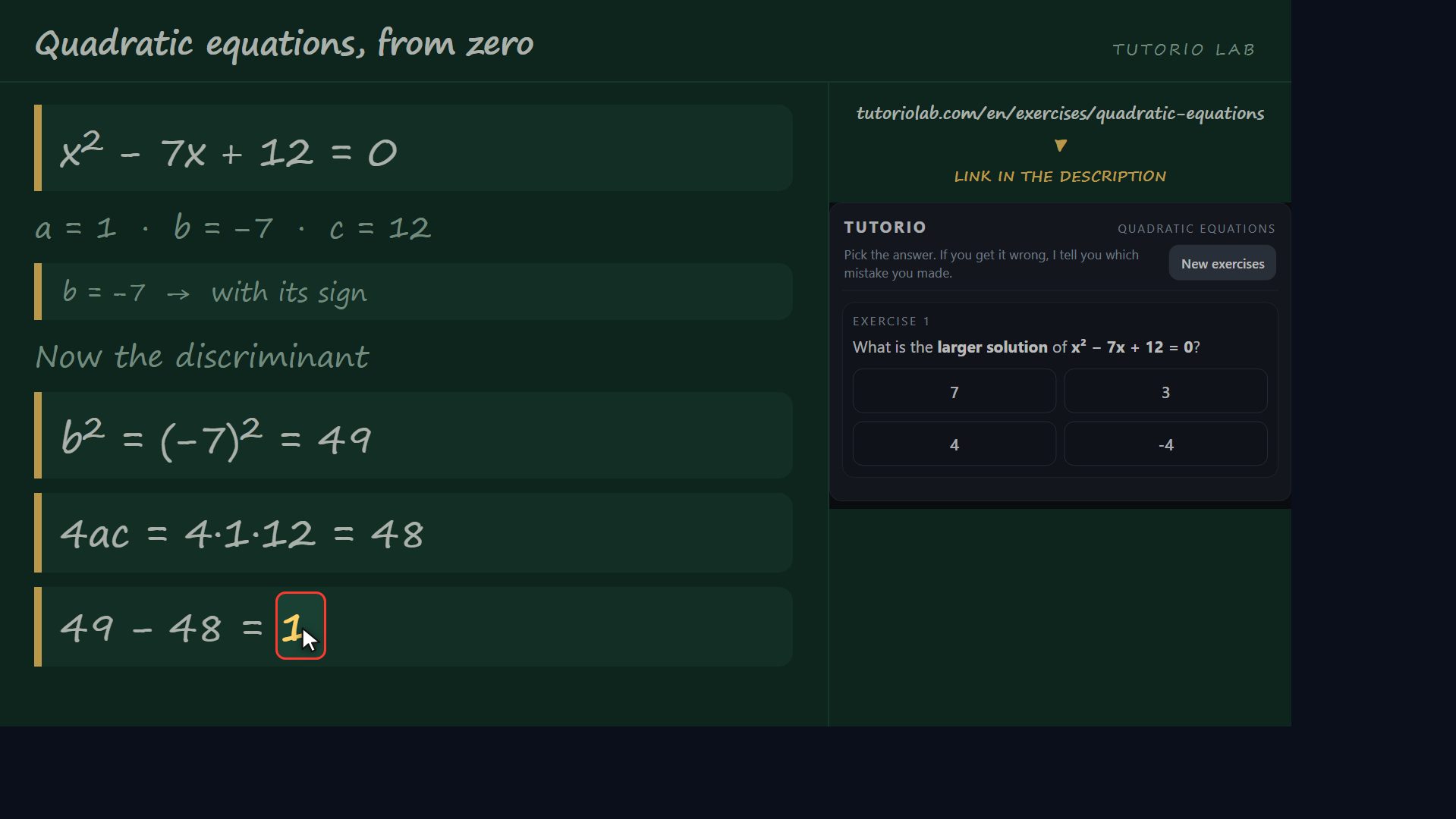 Exercise 1, step by step — Quadratic equations, from zero