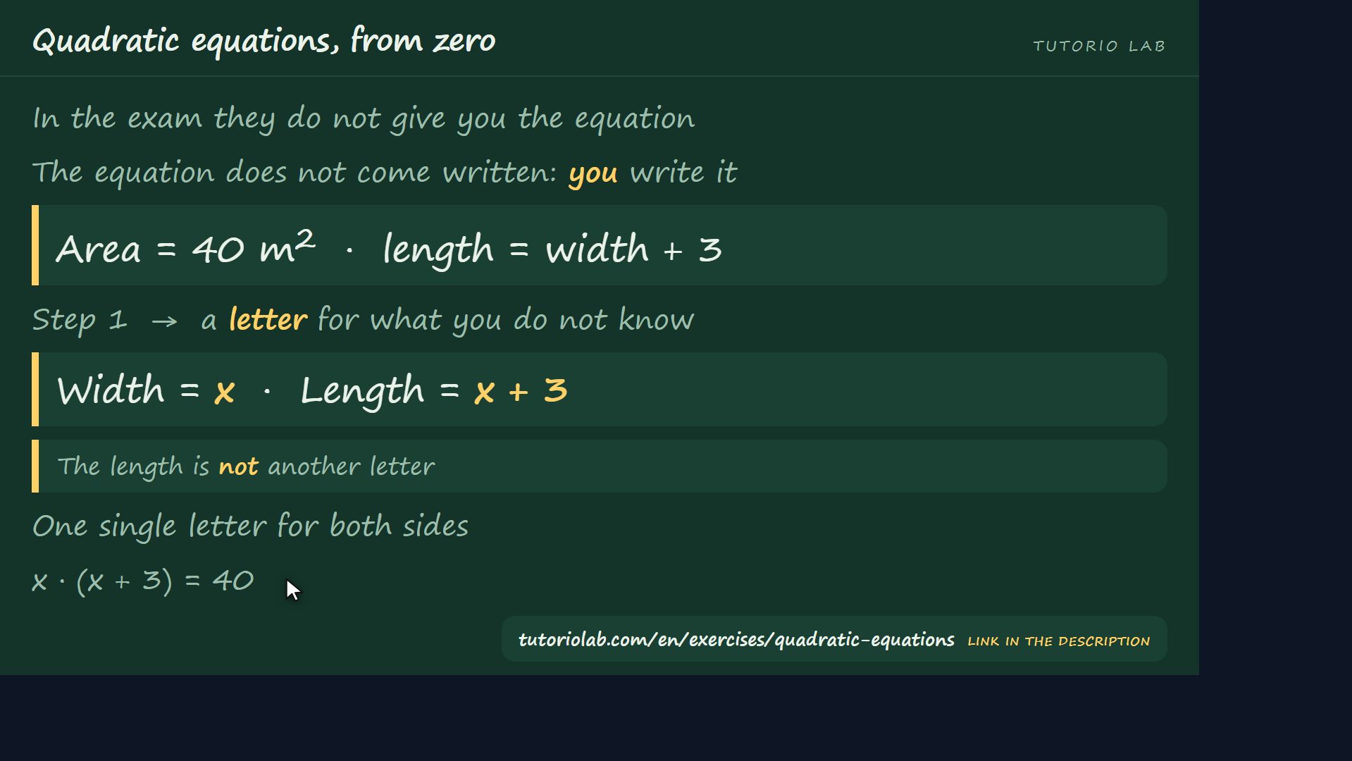 An exam word problem — Quadratic equations, from zero