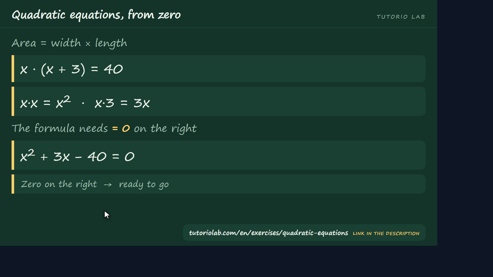 Setting up the equation — Quadratic equations, from zero