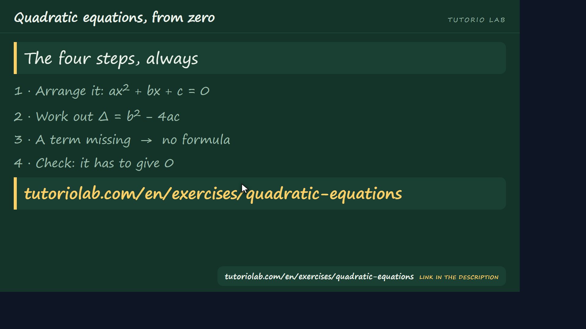 The four steps — Quadratic equations, from zero