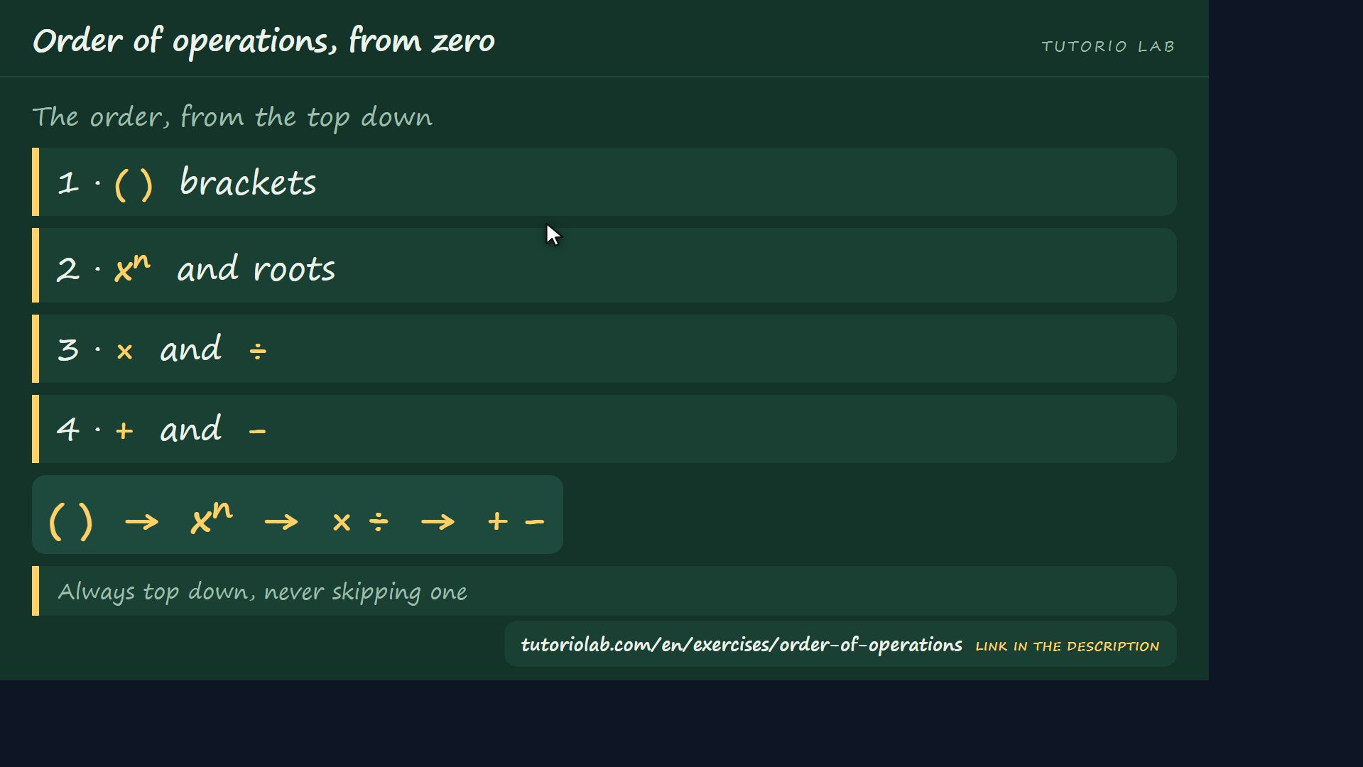 The four step staircase — Order of operations, from zero