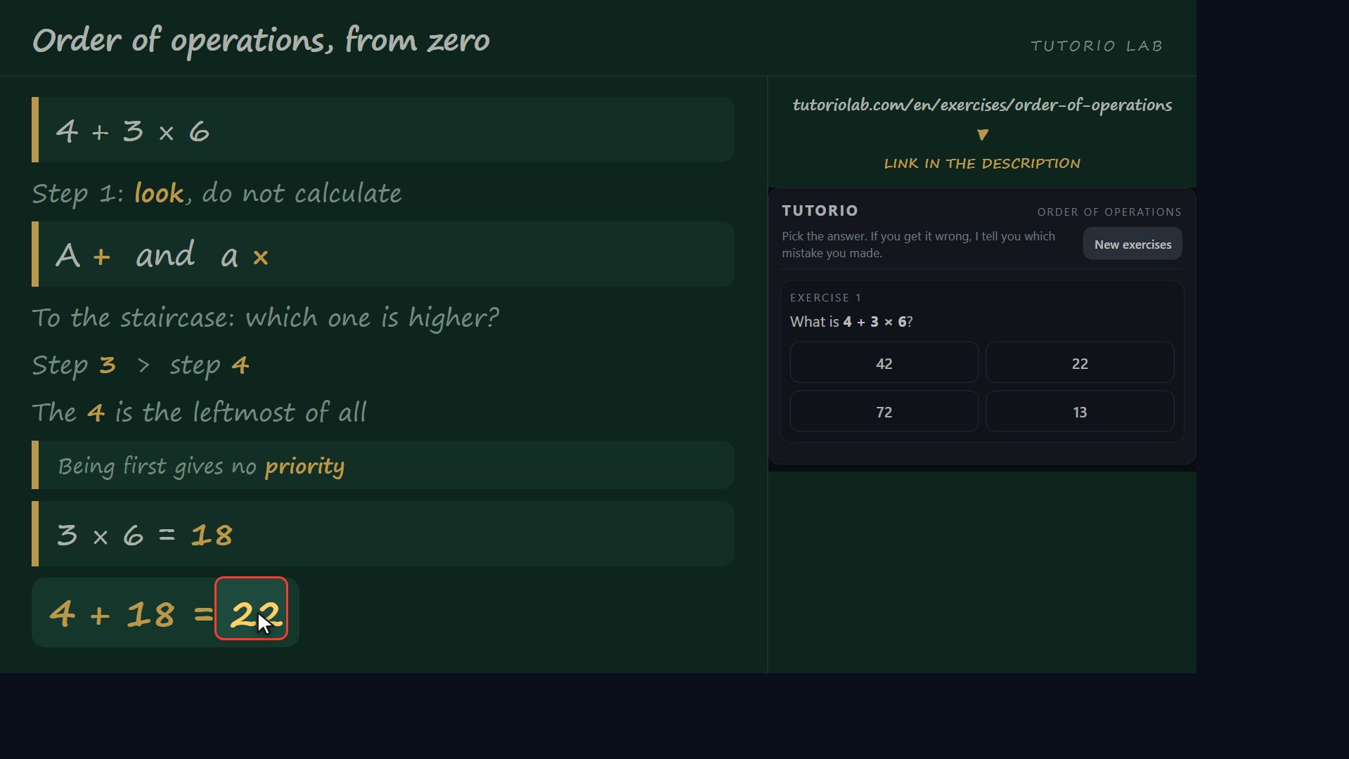 Exercise 1, step by step — Order of operations, from zero