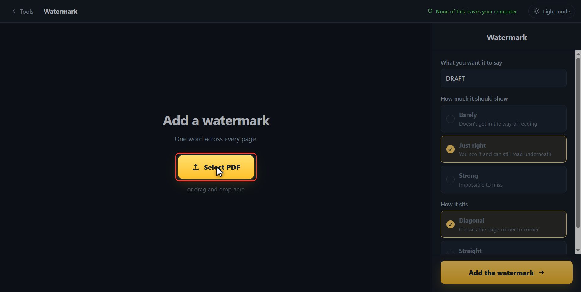 Add your PDF — How to put a watermark on a PDF