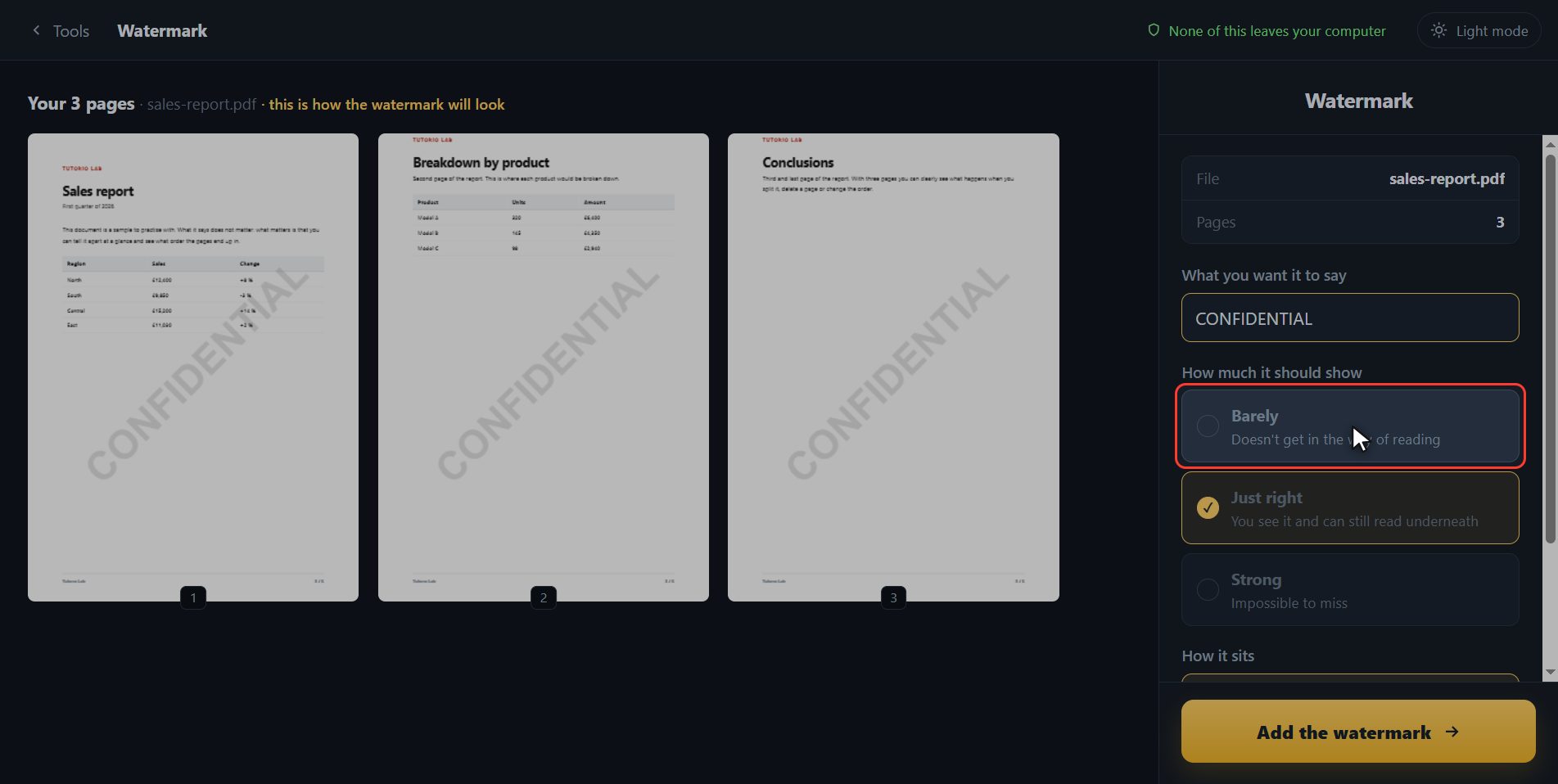 How much it shows and how it sits — How to put a watermark on a PDF
