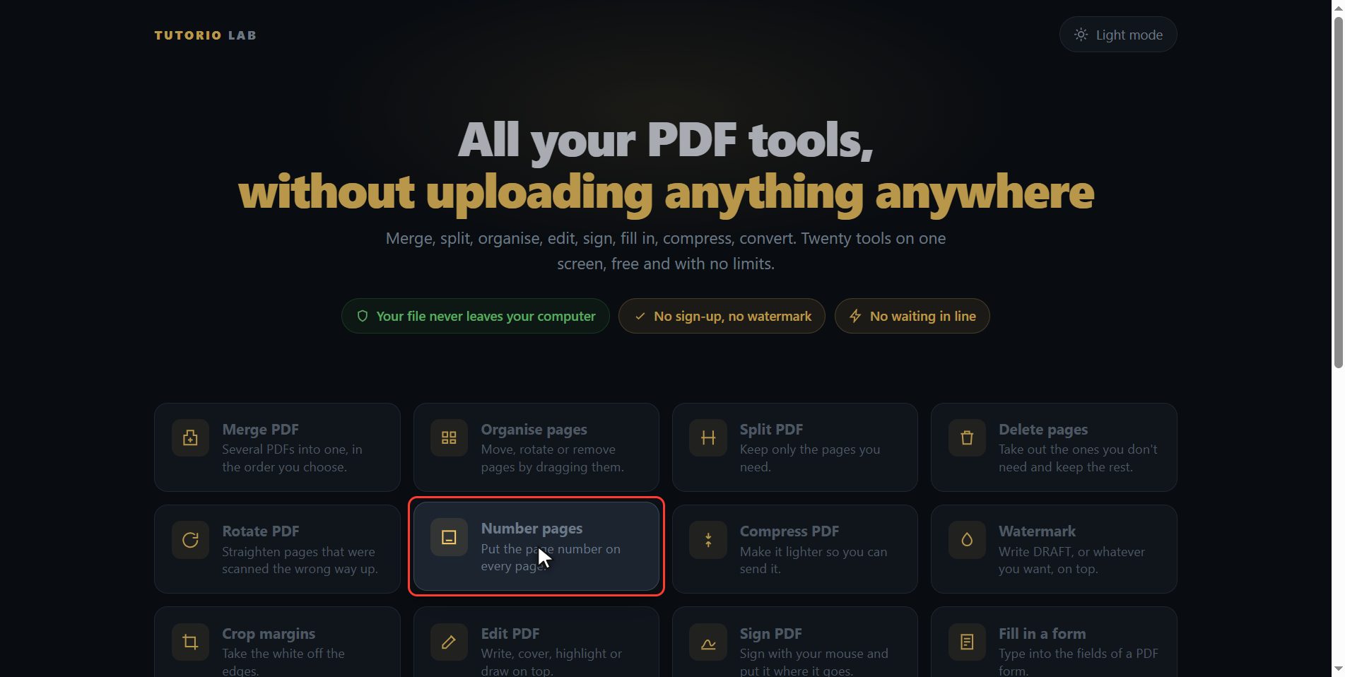 Click "Number pages" — How to add page numbers to a PDF