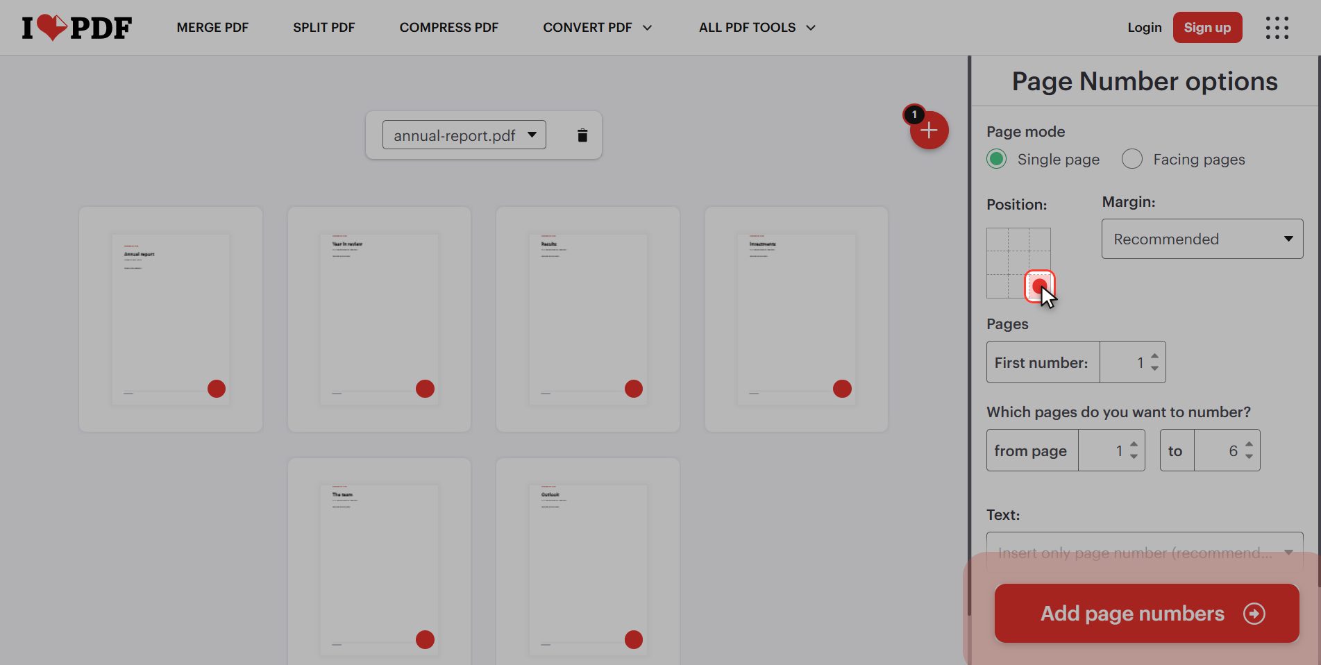 Choose where the number goes — How to add page numbers to a PDF