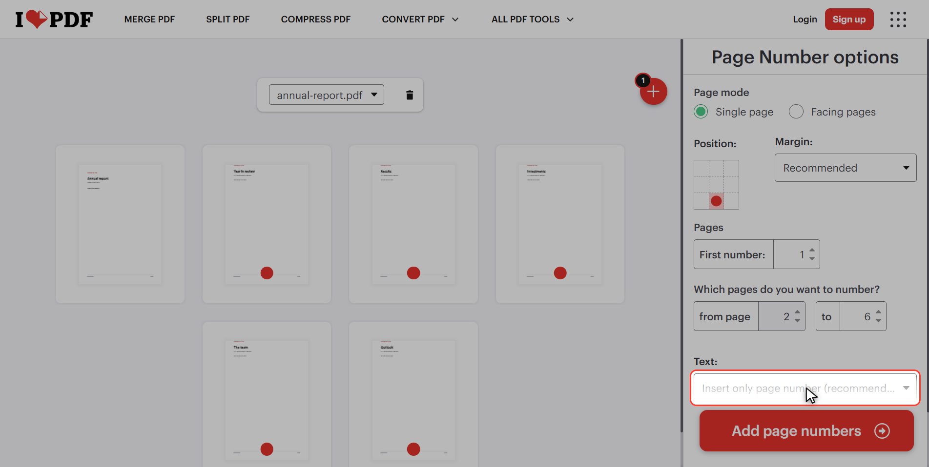 Pick the format: "Page 1 of 6" — How to add page numbers to a PDF