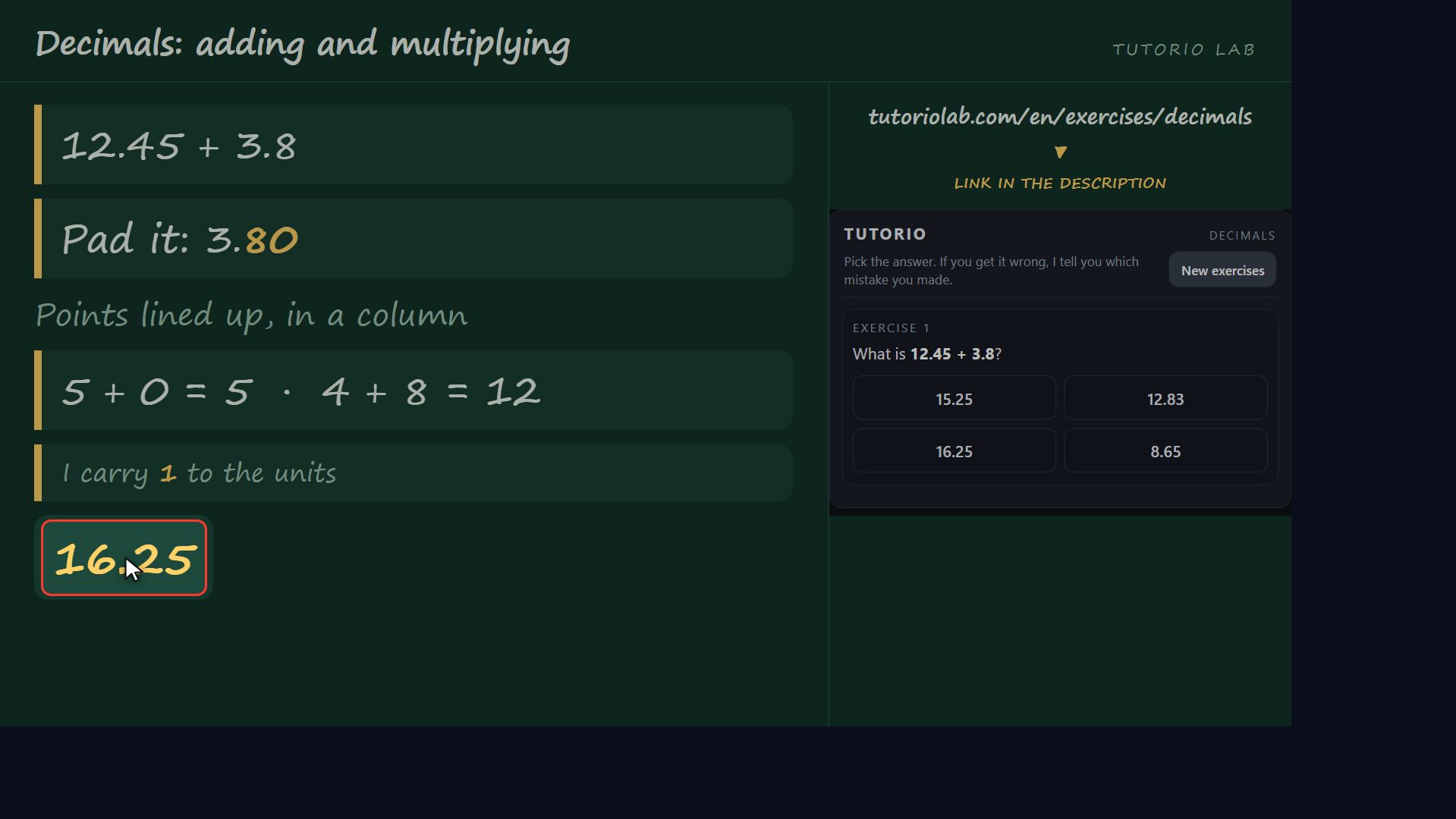 Exercise 1, step by step — Decimals: adding and multiplying
