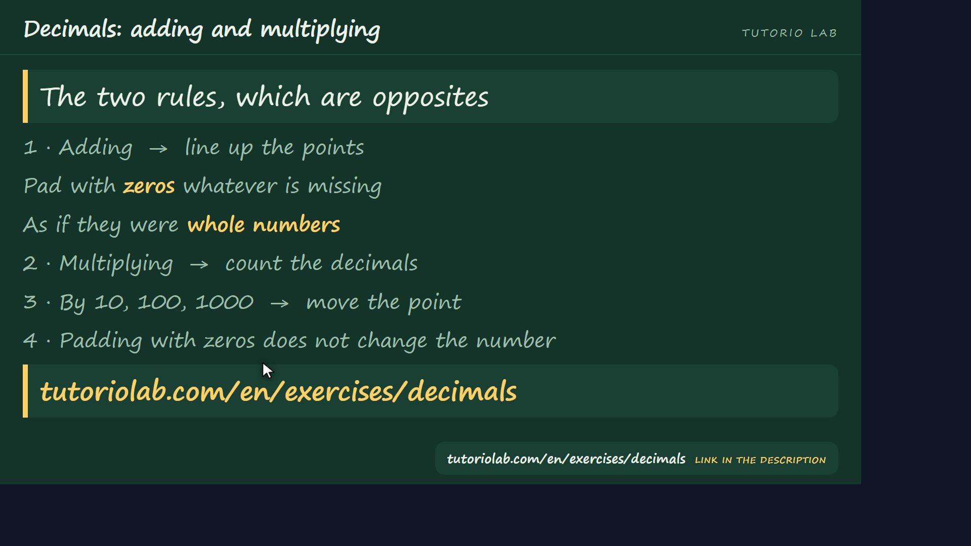 The two rules — Decimals: adding and multiplying