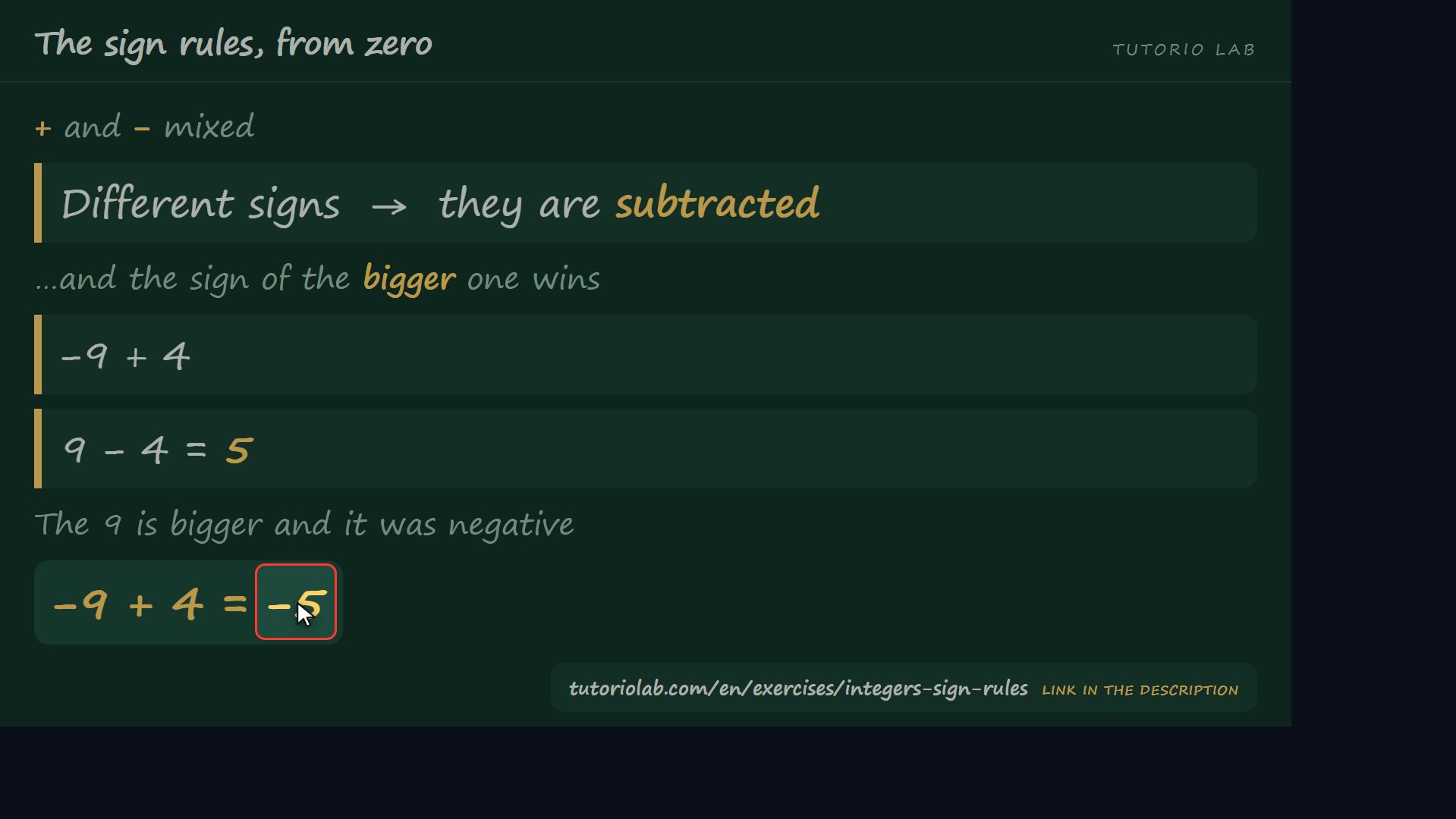 Adding: different signs — The sign rules, from zero