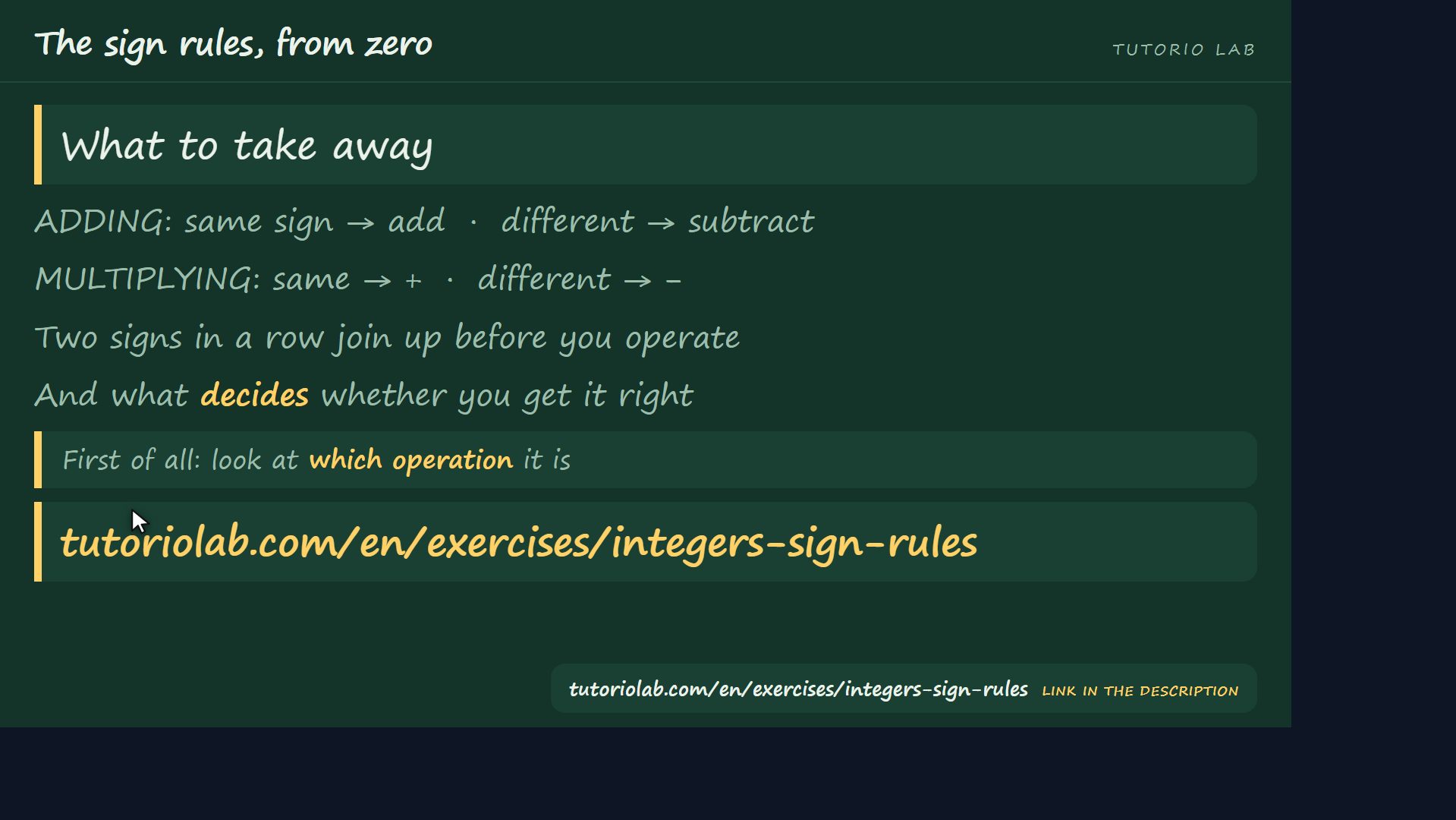 What to take away — The sign rules, from zero
