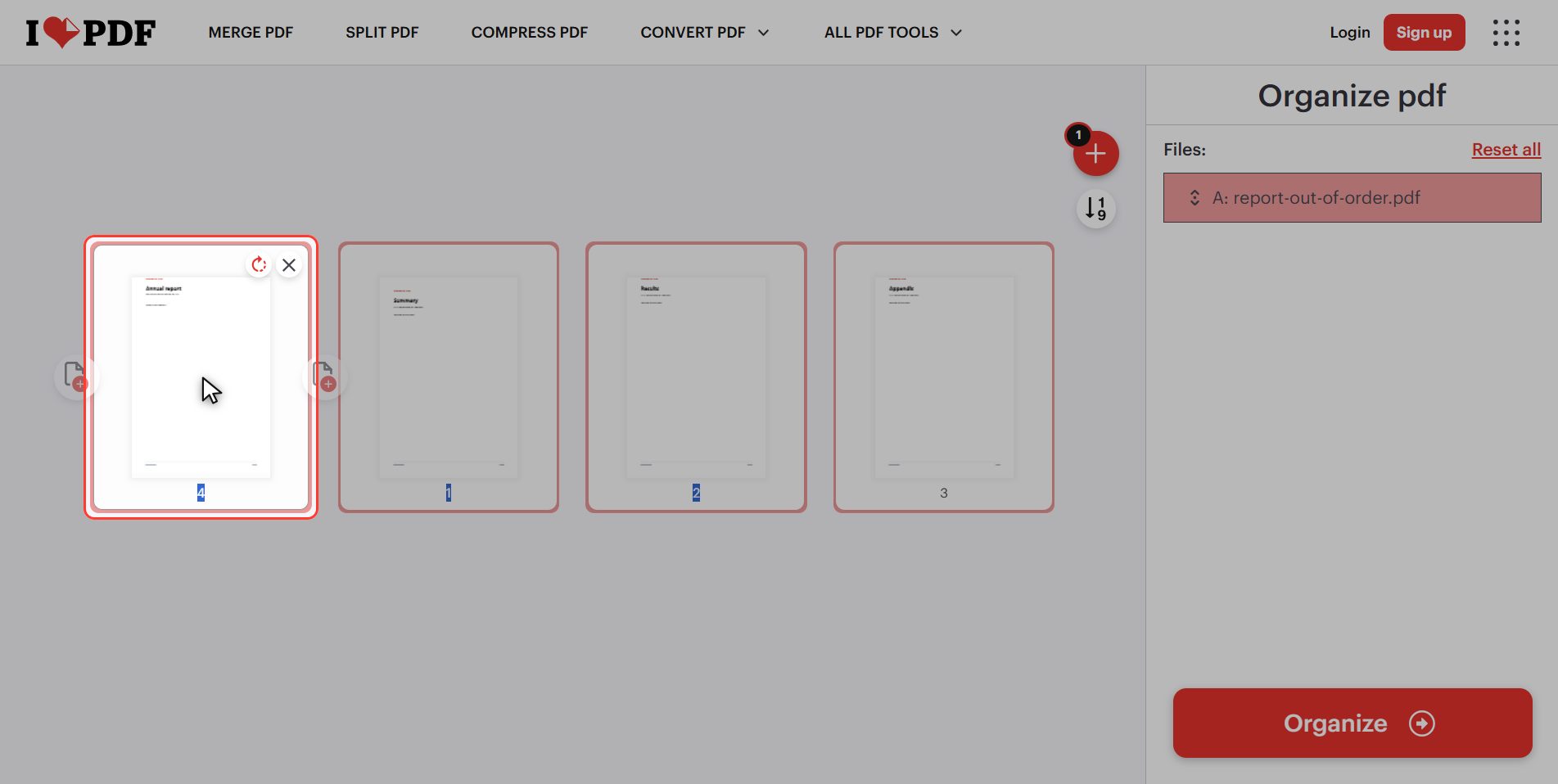 You can also rotate and delete here — How to change the page order of a PDF