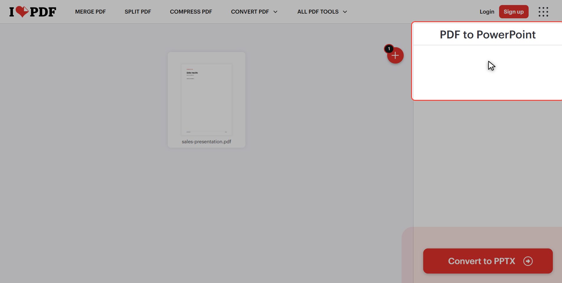 Click "Convert to PPTX" — How to convert a PDF to PowerPoint