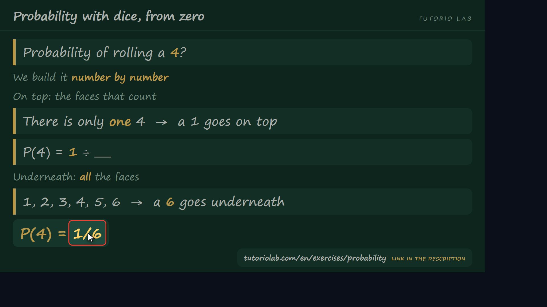 The fraction, step by step — Probability with dice, from zero
