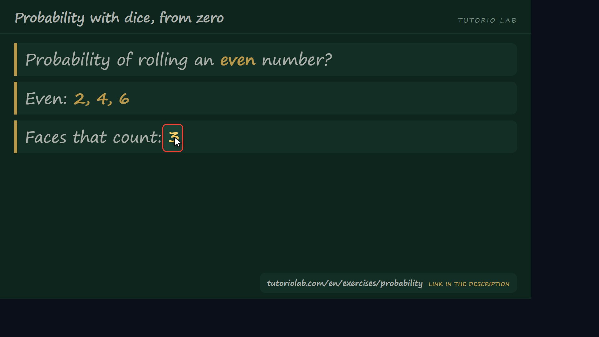When several faces count — Probability with dice, from zero