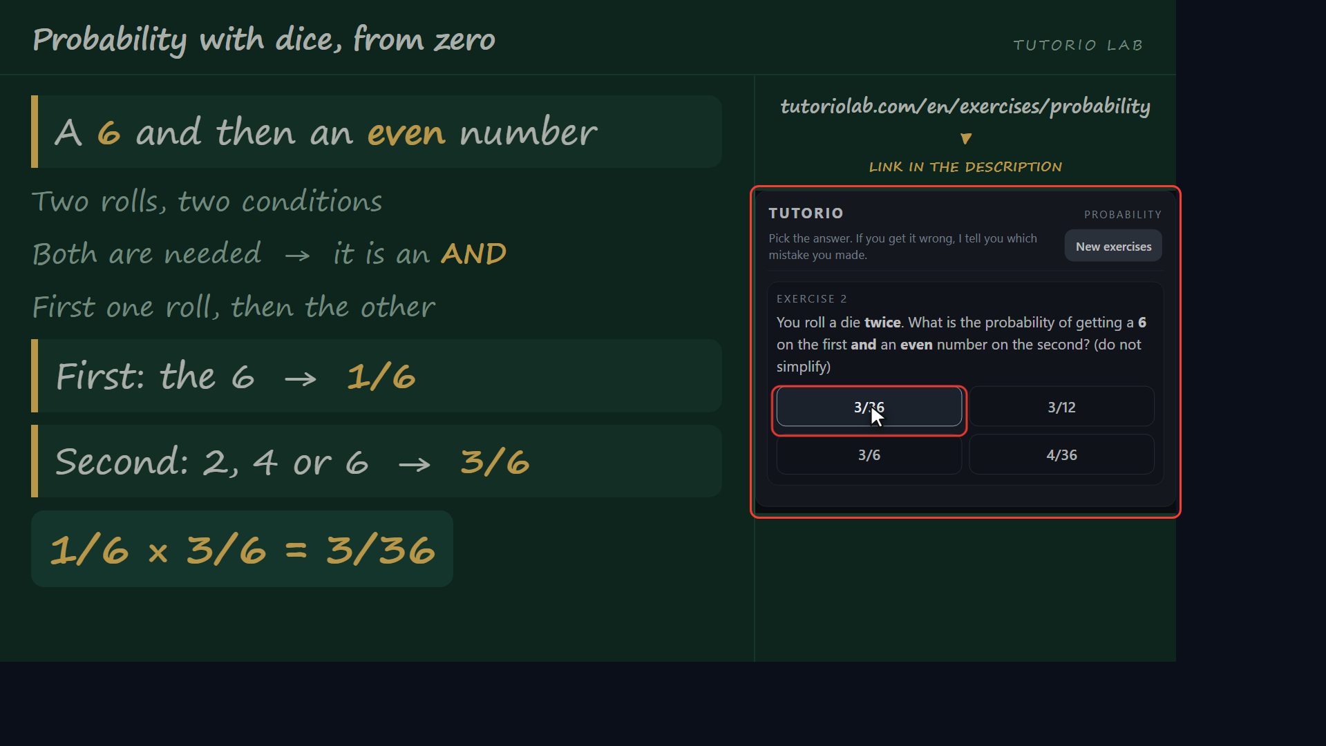 Exercise 2, step by step — Probability with dice, from zero