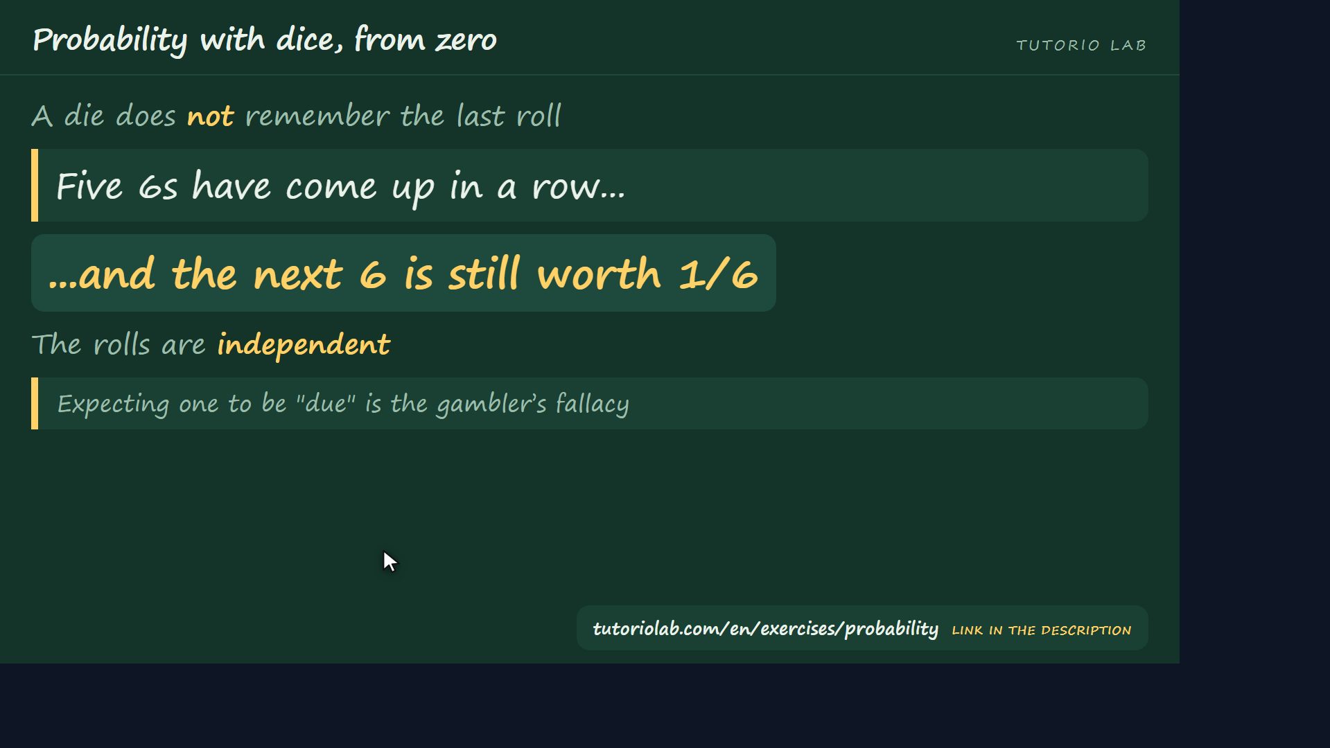 A die has no memory — Probability with dice, from zero