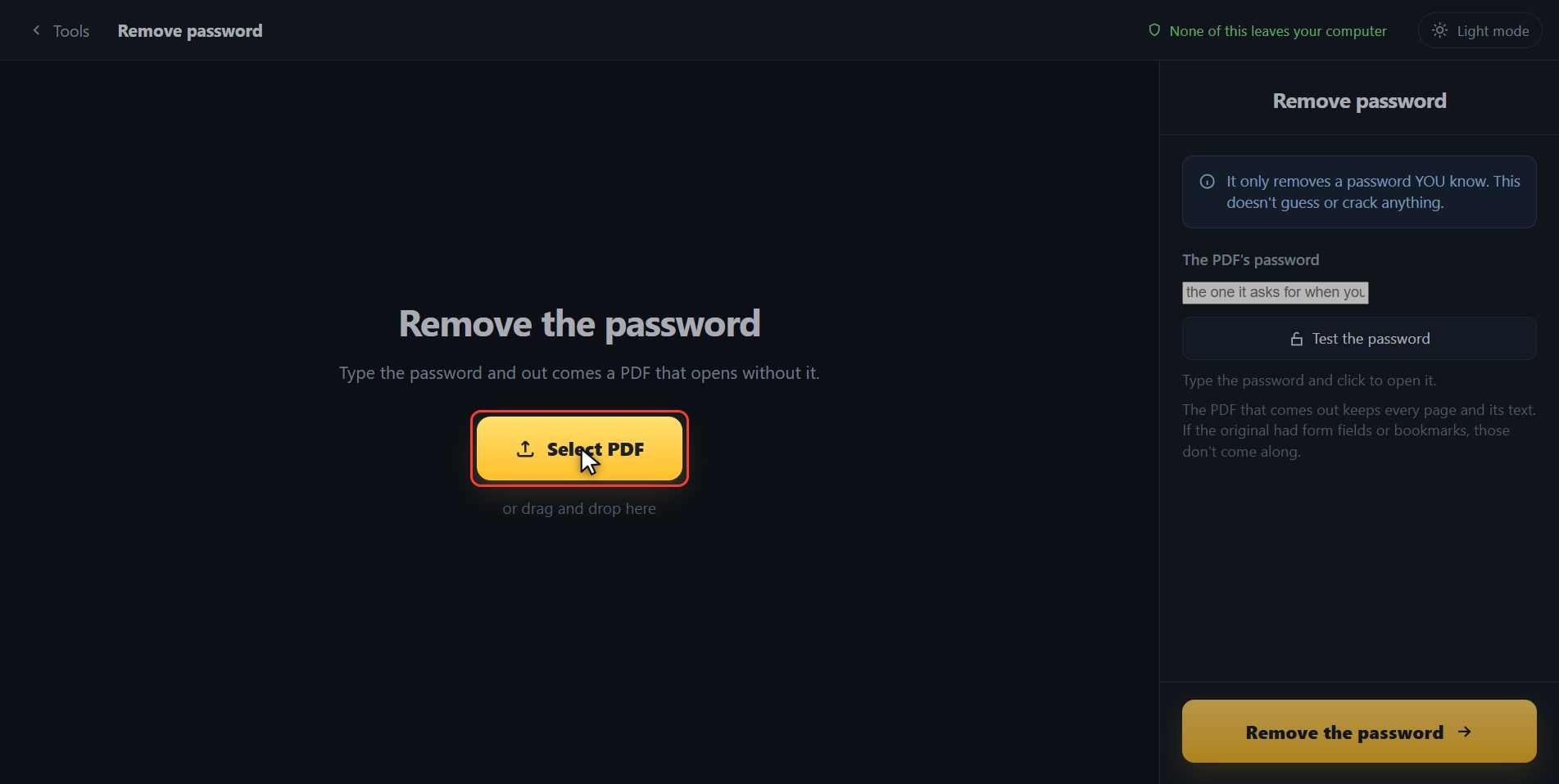 Add the locked PDF — How to remove the password from a PDF you can already open