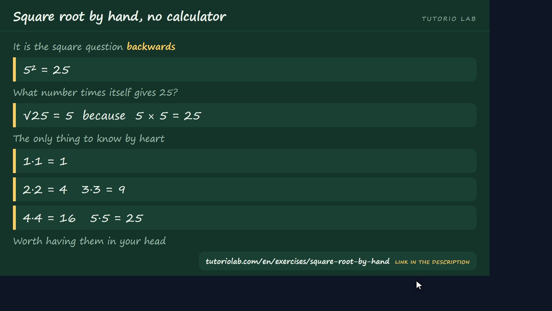 What a square root is — Square root by hand, no calculator