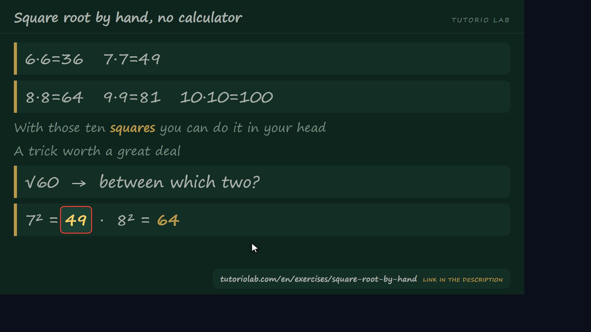 The mental trick — Square root by hand, no calculator