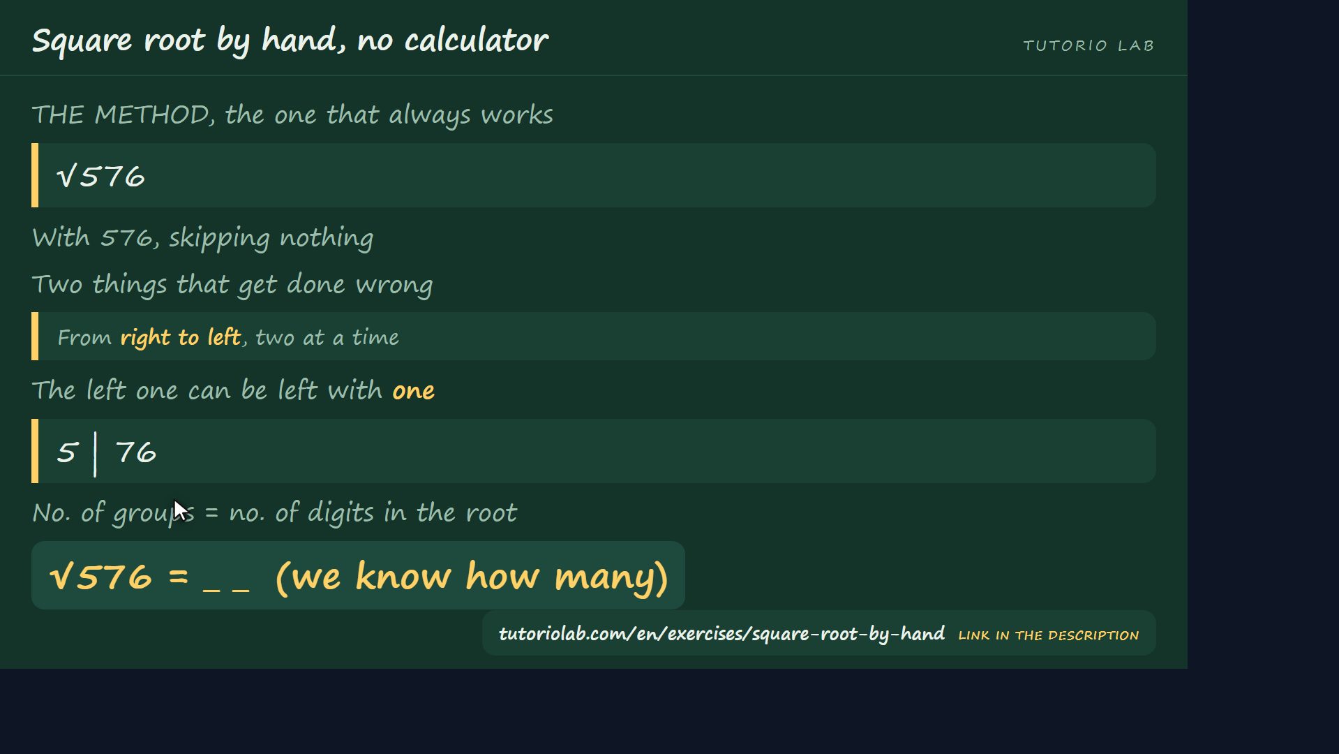 Splitting the number — Square root by hand, no calculator